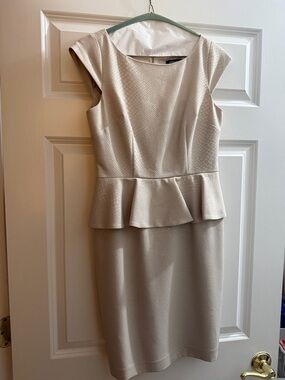 Adrianna Papell Cream Textured Peplum Midi Dress